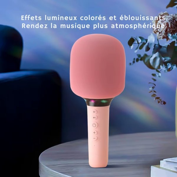 1-40.jpg Micro Karaoke Rose pour Enfants – Système de Chant Portable avec Haut-parleur Intégré et Effets Sonores
