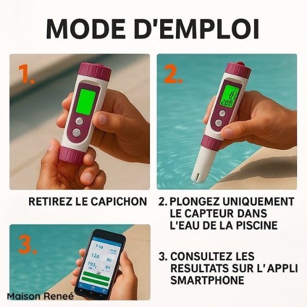 Testeur numérique de piscine – Appareil de mesure du pH et du chlore pour une analyse facile de l’eau