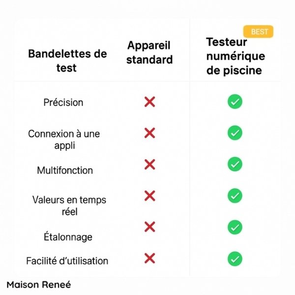 Testeur numérique de piscine – Appareil de mesure du pH et du chlore pour une analyse facile de l’eau
