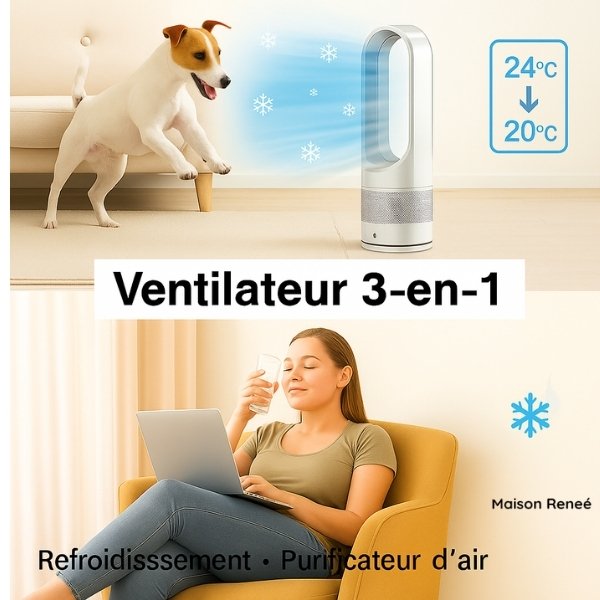 Chauffage soufflant, refroidisseur d’air et purificateur d’air 3-en-1 pour un air pur et des températures agréables dans les pièces à vivre