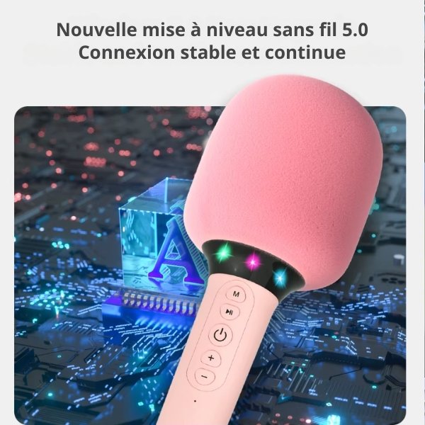 2-36.jpg Micro Karaoke Rose pour Enfants – Système de Chant Portable avec Haut-parleur Intégré et Effets Sonores