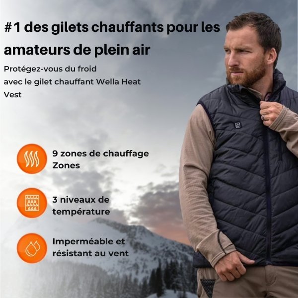 Gilet chauffant imperméable léger – veste chauffante électrique 3 niveaux pour extérieur