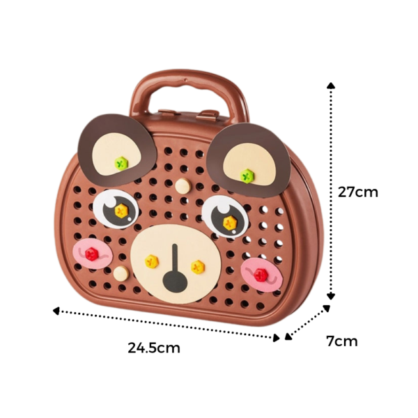 27DRILLTOY_-_DIMENSION_c5317785-1706-458b-843d-a5d30ec582b4.png Puzzle éducatif en bois avec kit de perçage pour enfants – Apprentissage ludique et développement des compétences motrices