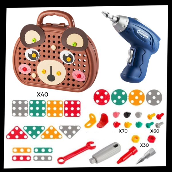 27DRILLTOY_-_PACKAGE_deb3a12d-0f30-4192-ac3a-9e56e3fe99fe.png Puzzle éducatif en bois avec kit de perçage pour enfants – Apprentissage ludique et développement des compétences motrices