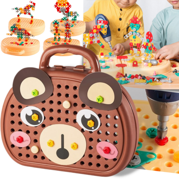 27DRILLTOY_b180ab86-6ccc-4c16-8c3c-22e6bfeae508.png Puzzle éducatif en bois avec kit de perçage pour enfants – Apprentissage ludique et développement des compétences motrices