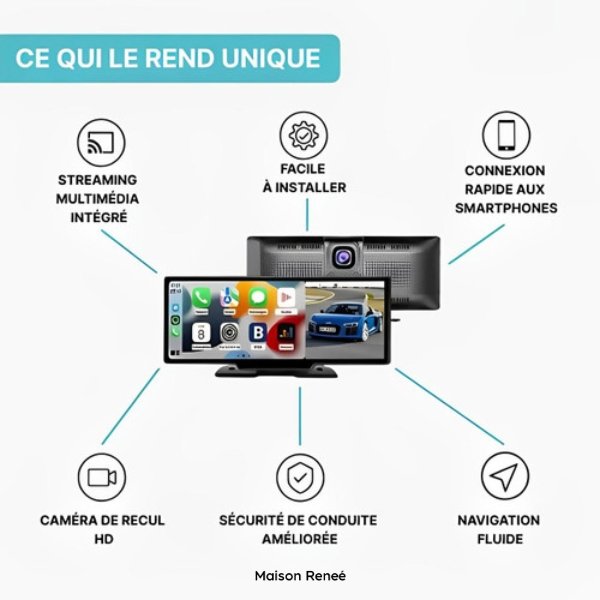 Écran CarPlay pour voiture compatible Apple et Android avec fonction radio intégrée