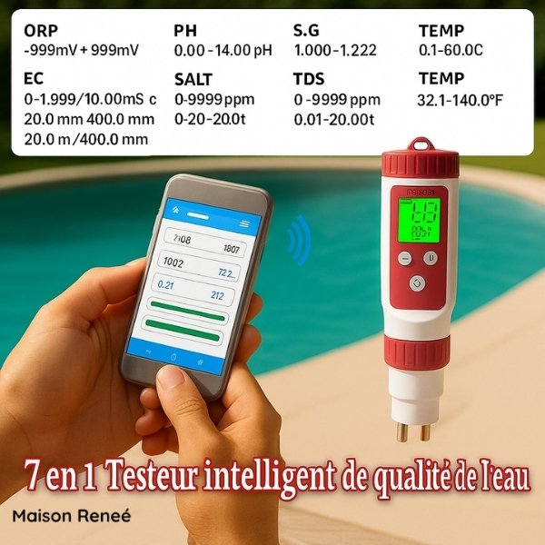 Testeur numérique de piscine – Appareil de mesure du pH et du chlore pour une analyse facile de l’eau