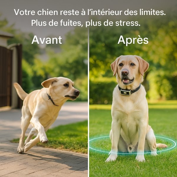Collier chien anti fugue sans fil – Clôture pour chien électrique sans fil avec collier chien clôture intégré