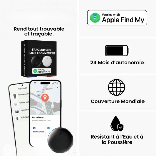 Traceur GPS sans abonnement pour voiture et moto, balise aimantée compatible iPhone et Android