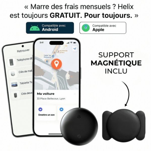 Traceur GPS sans abonnement pour voiture et moto, balise aimantée compatible iPhone et Android