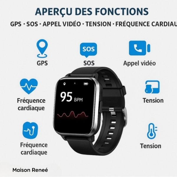 Smartwatch d’urgence avec GPS et détection des chutes – Un compagnon fiable pour les seniors avec fonction SOS
