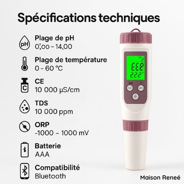 Testeur numérique de piscine – Appareil de mesure du pH et du chlore pour une analyse facile de l’eau