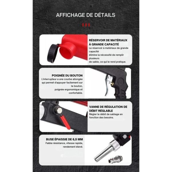 Sableuse Pneumatique pour Bois, Pistolet à Sablage Compatible avec Compresseur pour Finition Parfaite