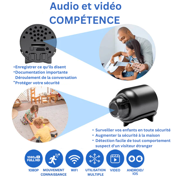 Mini caméra de surveillance discrète Full HD – idéale pour la garde d’enfants ou la maison