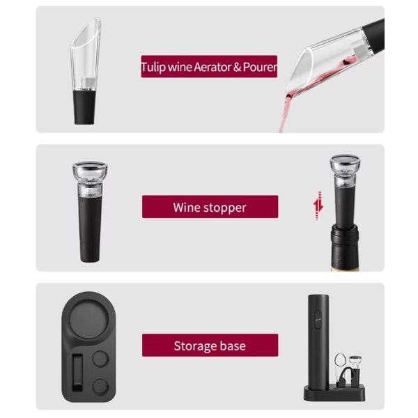 Ouvre-Bouteille Électrique Multifonction 5-en-1 – Tire-Bouchon Automatique Pratique et Facile à Utiliser