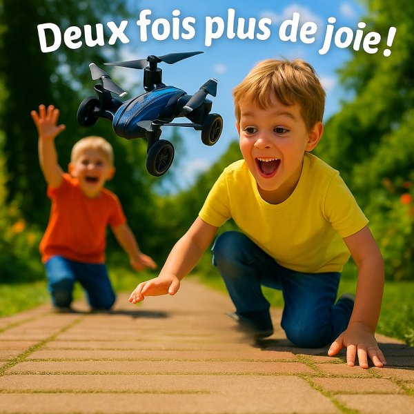 Drone pour enfants – jouet pour garçons à partir de 6 ans, véhicule multifonctionnel pour voler et conduire avec des lumières LED