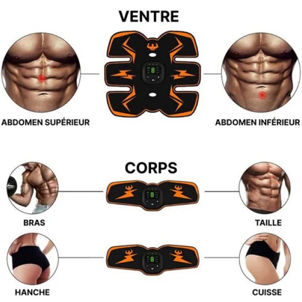 Électrostimulateur musculaire abdominal et fessier, ceinture abdo et appareil musculation bras
