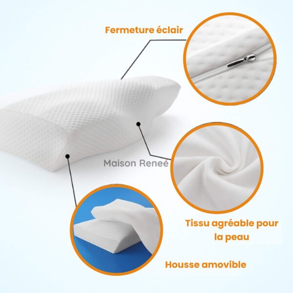 Oreiller ergonomique pour cervicales à mémoire de forme pour soulager les douleurs cervicales