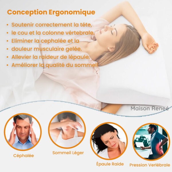 Oreiller ergonomique pour cervicales à mémoire de forme pour soulager les douleurs cervicales