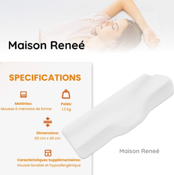 Oreiller ergonomique pour cervicales à mémoire de forme pour soulager les douleurs cervicales