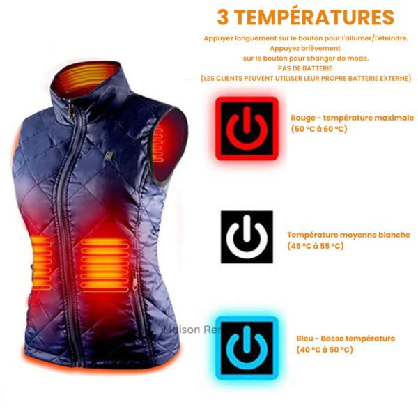 Gilet chauffant femme avec batterie – Veste thermique rechargeable pour temps froid
