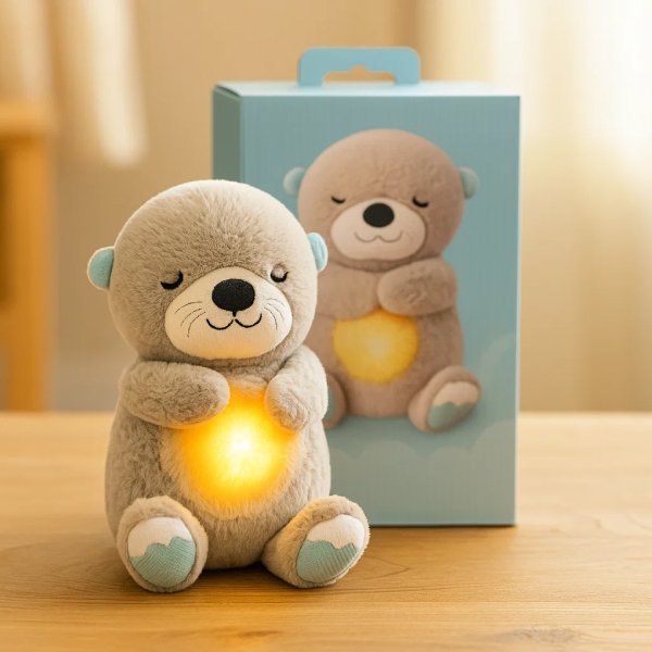 Peluche loutre apaisante qui respire – sensation utérus et berceuse pour sommeil bébé naturel