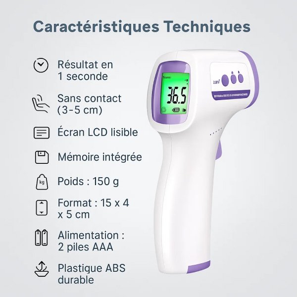 Thermomètre médical infrarouge – thermomètre frontal sans contact pour prise rapide et précise
