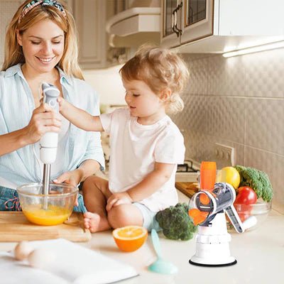 Robot de cuisine multifonction 3-en-1 pour râper les légumes, carottes et couper facilement, idéal pour préparer des repas rapides et sains à la maison