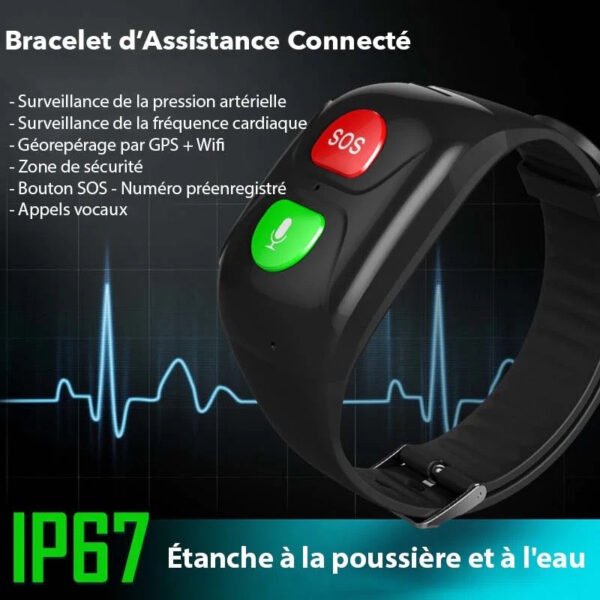 Montre GPS senior avec bouton SOS, alarme personne âgée et bracelet connecté type Alzheimer