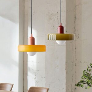 Lampe-Suspendue-Bauhaus-En-Verre-Colore.jpg Luminaire Suspension en Verre Coloré – Lustre Cuisine Moderne, Idéal pour Salle à Manger et Salon