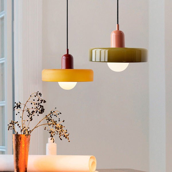 Luminaire Suspension en Verre Coloré – Lustre Cuisine Moderne, Idéal pour Salle à Manger et Salon