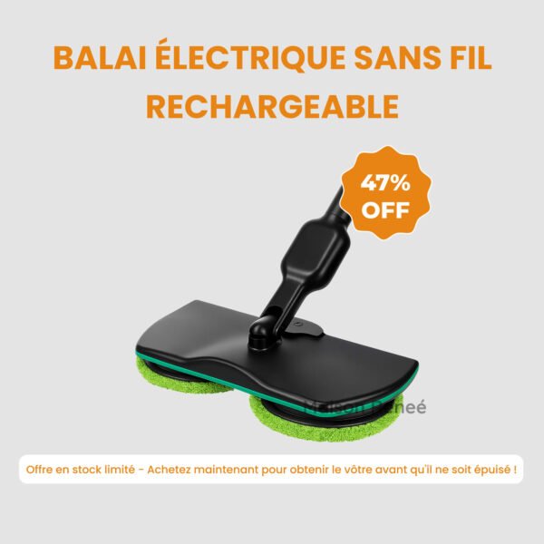 Balai électrique sans fil rechargeable avec moteur intégré pour carrelage et sols durs