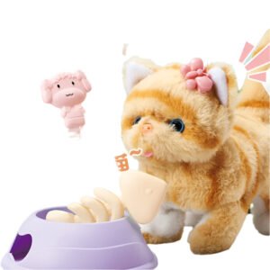 Chat Jouet Interactif en Peluche, Chat Parlant Jouet Réaliste qui Miaule pour Enfants