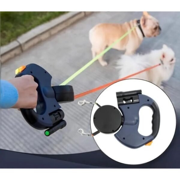 Laisse double pour chien anti-enroulement, pratique pour 2 chiens avec enrouleur longue distance
