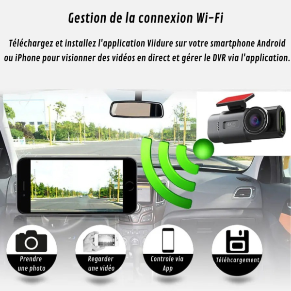 Caméra embarquée voiture 4K avec GPS, WiFi, caméra arrière Full HD et surveillance parking 24h