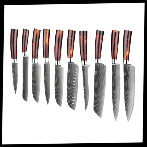 Couteaux Japonais en Acier Damas – Set de Couteaux de Cuisine pour Préparation de Sushi et Sashimi