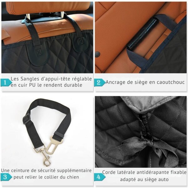 Housse voiture pour chien imperméable avec protection siège complète et ceinture sécurité