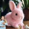 Peluche lapin réaliste beige avec fourrure douce, petit lapin jouet interactif pour enfants