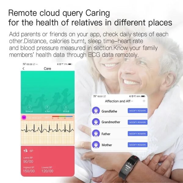 Montre pression artérielle fiable et montre cardiaque intelligente – moniteur tension et fréquence cardiaque noir