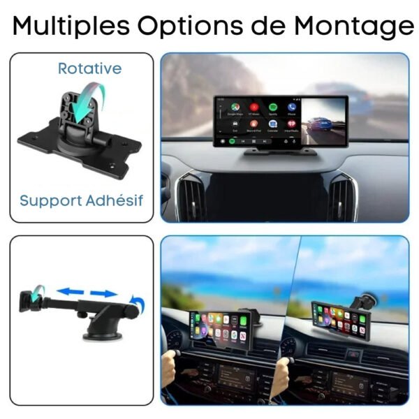 support_carplay_sans_fil.jpg Écran CarPlay voiture avec caméra embarquée intégrée et connectivité complète Android Auto