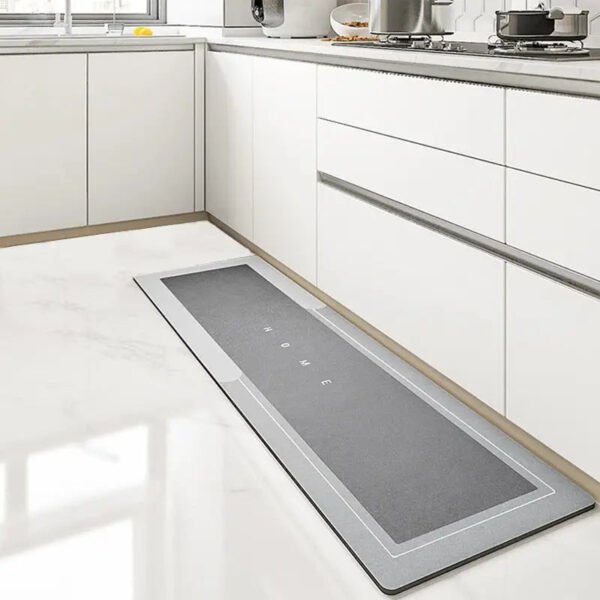 Tapis de cuisine long antidérapant pour devant évier, confortable et imperméable gris clair