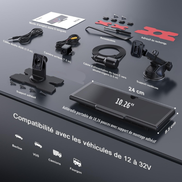 transmetteur_ecran_carplay_camera_frontale_4.png Écran CarPlay voiture avec caméra embarquée intégrée et connectivité complète Android Auto