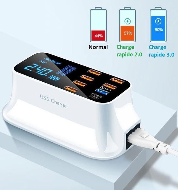 Chargeur Rapide USB 8 Ports 3.0 Affichage LCD