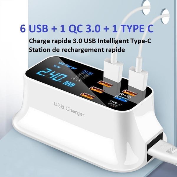 Chargeur Rapide USB 8 Ports 3.0 Affichage LCD