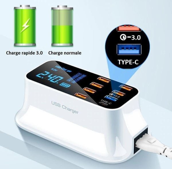 Chargeur Rapide USB 8 Ports 3.0 Affichage LCD