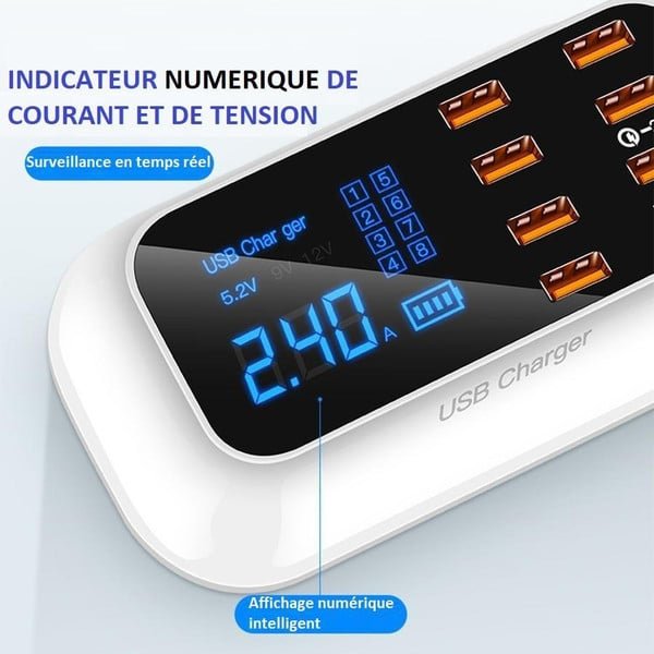 Chargeur Rapide USB 8 Ports 3.0 Affichage LCD