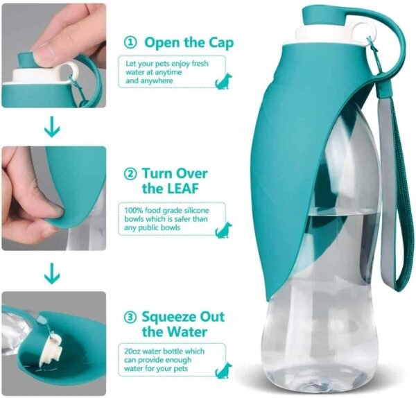 Gourde de voyage pour chiens avec bol anti fuites pliable grande capacité 800ml