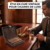 Etui à cigares retro en cuir de luxe