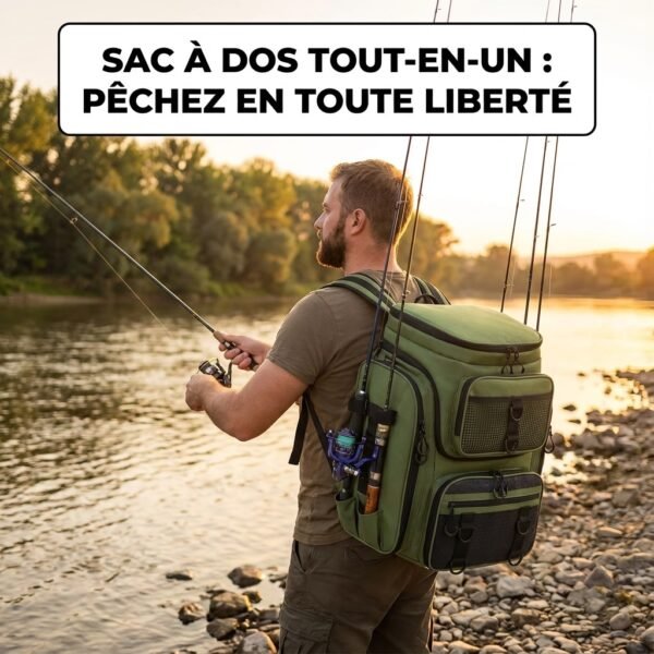 Sac à dos de pêche 50L avec supports