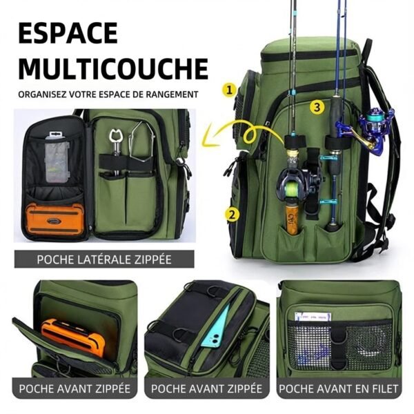 Sac à dos de pêche 50L avec supports